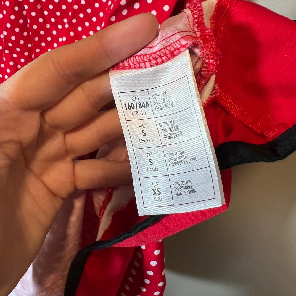 Disney Parks The Dress Shop Minnie Mouse Polka Dot Dress Red Black XS Retro Bow - Picture 6 of 13